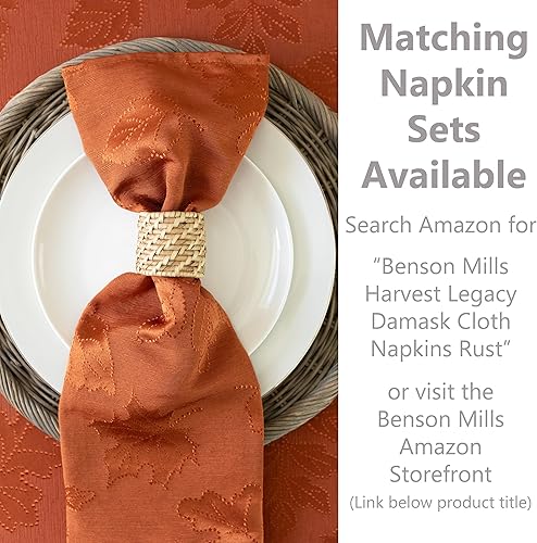 Miniatura 2 de Benson Mills - Mantel de tela de damasco Harvest Legacy para otoño, temporada de cosecha y Acción de Gracias (color teja, 60 x 140 pulgadas,