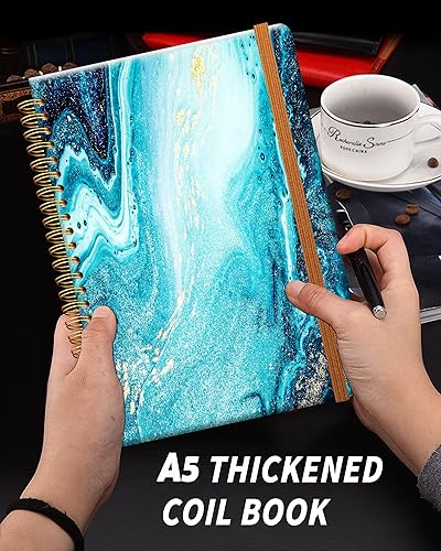 Miniatura 2 de Cuaderno de escritura en espiral a rayas, diario universitario forrado de tapa dura A5 para mujeres y niñas, encuadernación de doble alambre fuerte