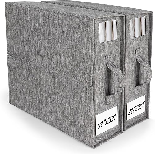 EPN SheetCube - Organizadores y almacenamiento de sábanas, paquete de 4 organizadores de carpetas de hojas con asas reforzadas, ventanas
