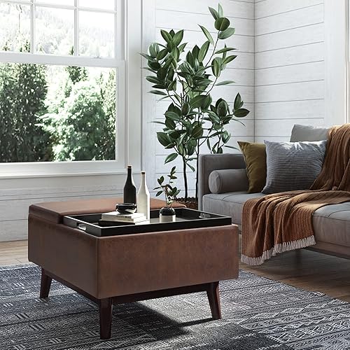 Miniatura 149 de SIMPLIHOME Owen - Bandeja rectangular moderna de mediados de siglo de 34 pulgadas de ancho, otomana pequeña para almacenamiento de mesa auxiliar, en