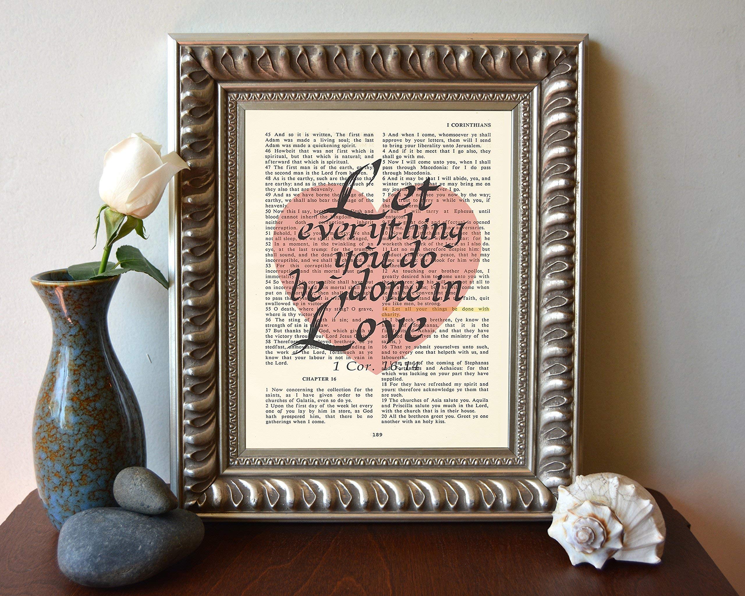 OTINGQD 1 Corinthians 16:14 Let All That You Do Be Done in Love Wall Art,Christian Wall Decor for Women,Religious Scripture Canvas Wall Decor for Church Home Office