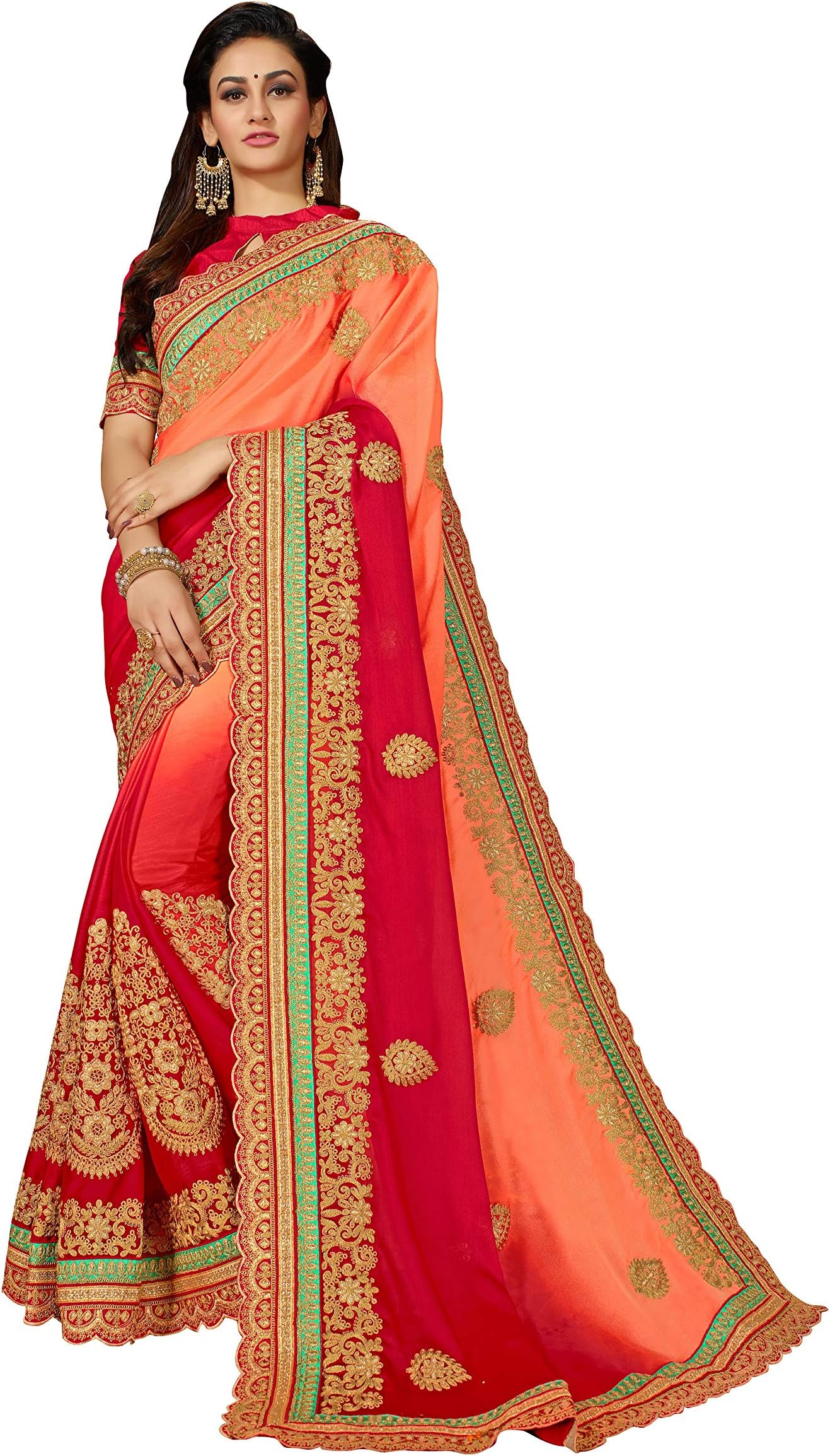 MANOHARI Pink Chiffon Embroidered Saree with Blouse