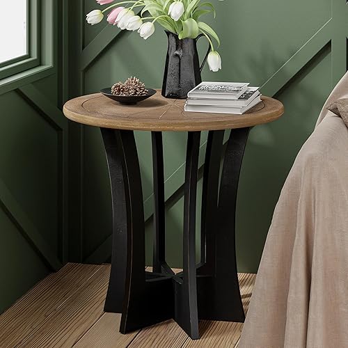 Miniatura 17 de Mesa auxiliar de patas cruzadas de granja, mesa auxiliar francesa para familia, comedor o sala de estar, espacios pequeños, moderna, redonda, Pierna