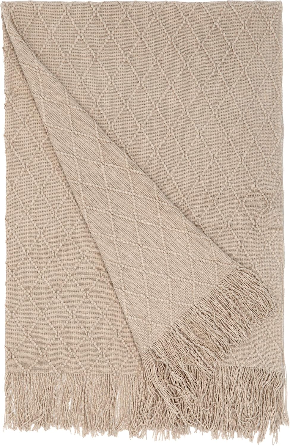 DEERLUX Knit Throw Blanket 50x60 in Diamond Pattern Design and Fringe Edges for a Cozy Touch to Your Living Space – Khaki