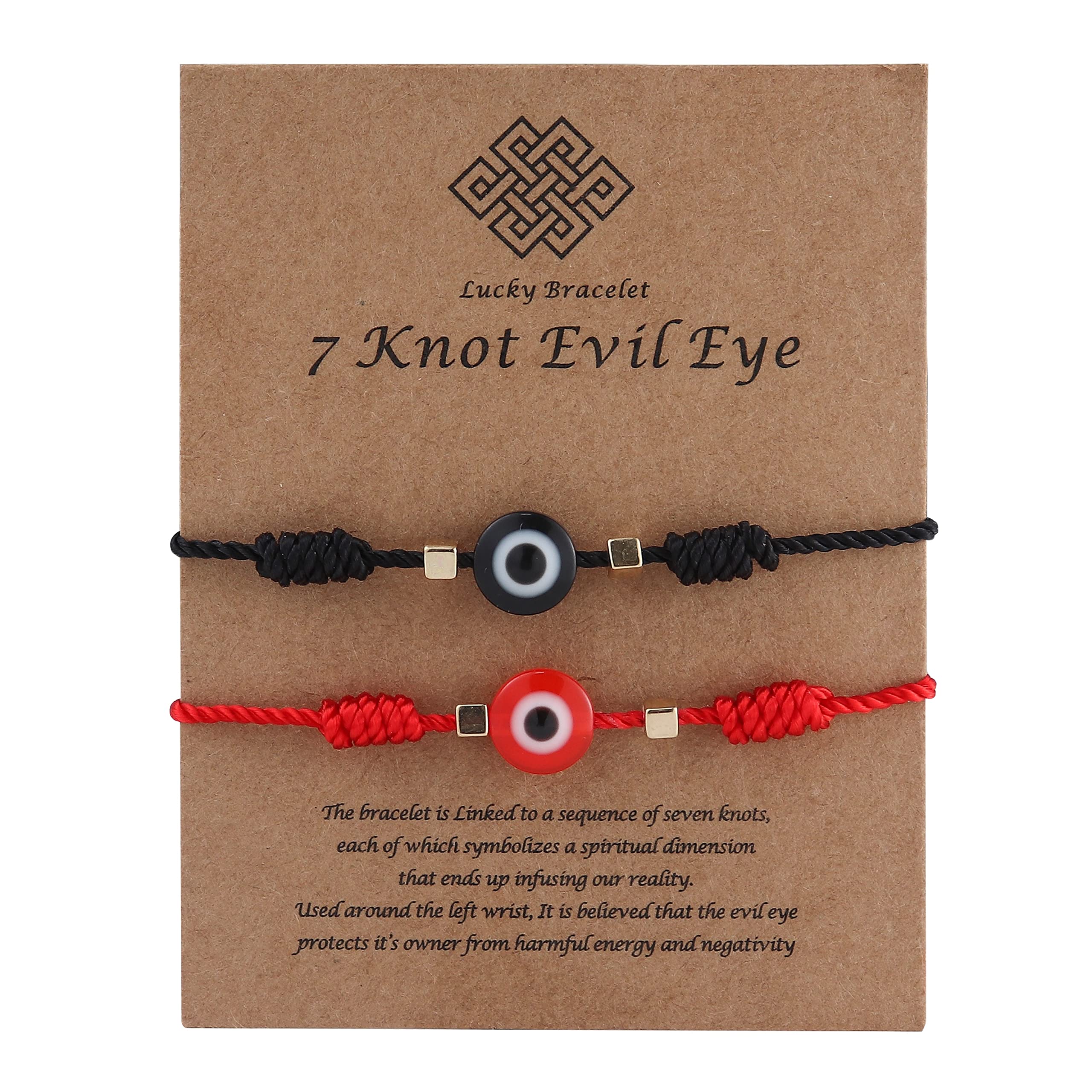 Caiyao Evil Eye Bracelet - Handmade Adjustable Red Black String Knot Lucky Kabbalah Protection Bracelet