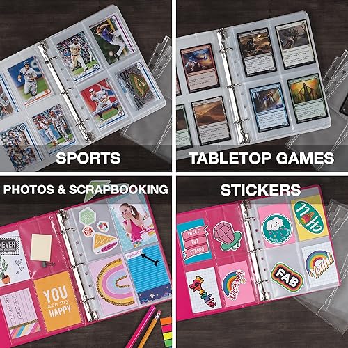 Miniatura 8 de Samsill Paquete de 100 protectores de 4 bolsillos para tarjetas intercambiables, se adapta a carpetas de 3 anillas, 400 bolsillos laterales de