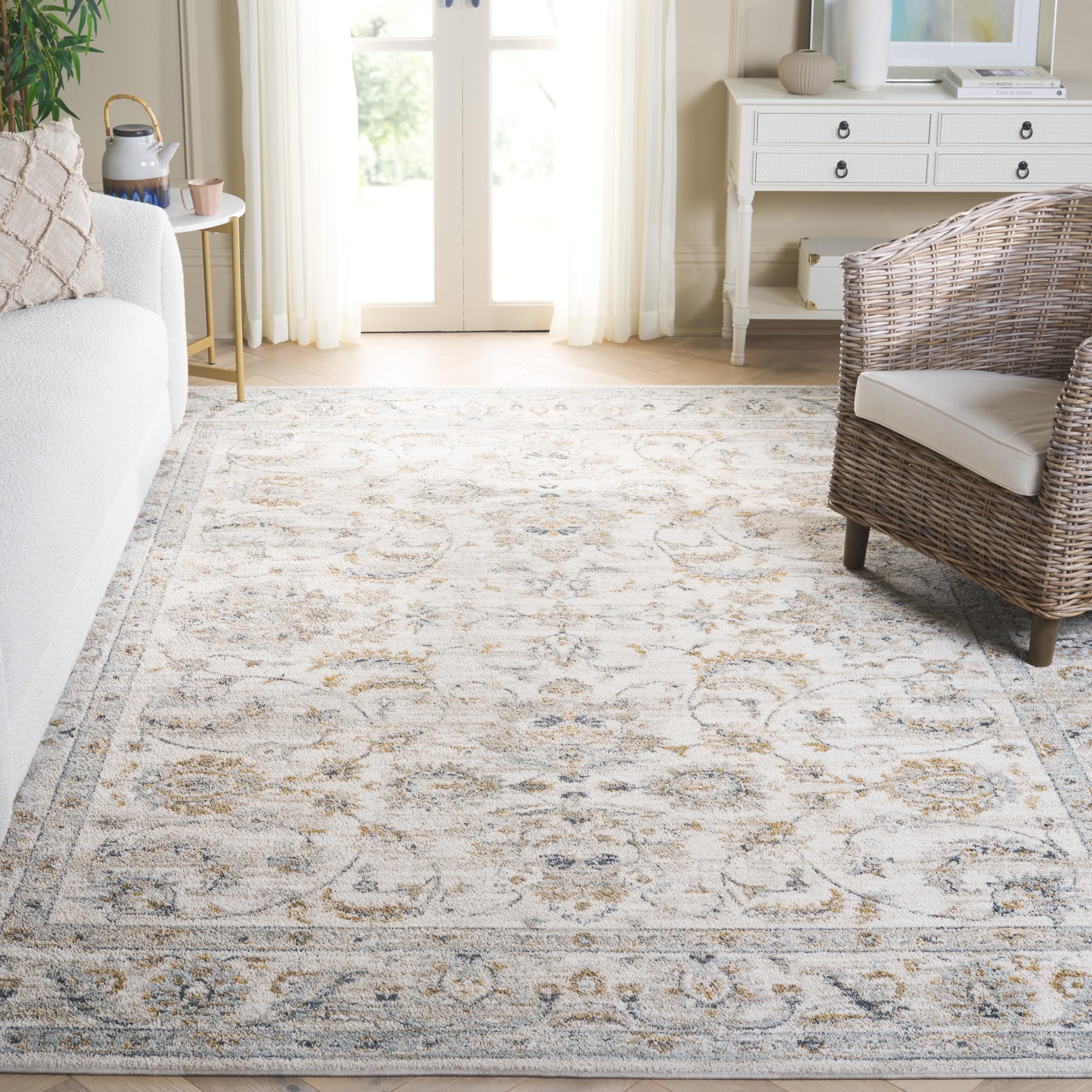 SAFAVIEH Area Rug 8x10 - Avalon Collection - Large - Ivory & Blue Gold, Traditional Design, Non-Shedding & Easy Cleaning, Ideal for Living Room,