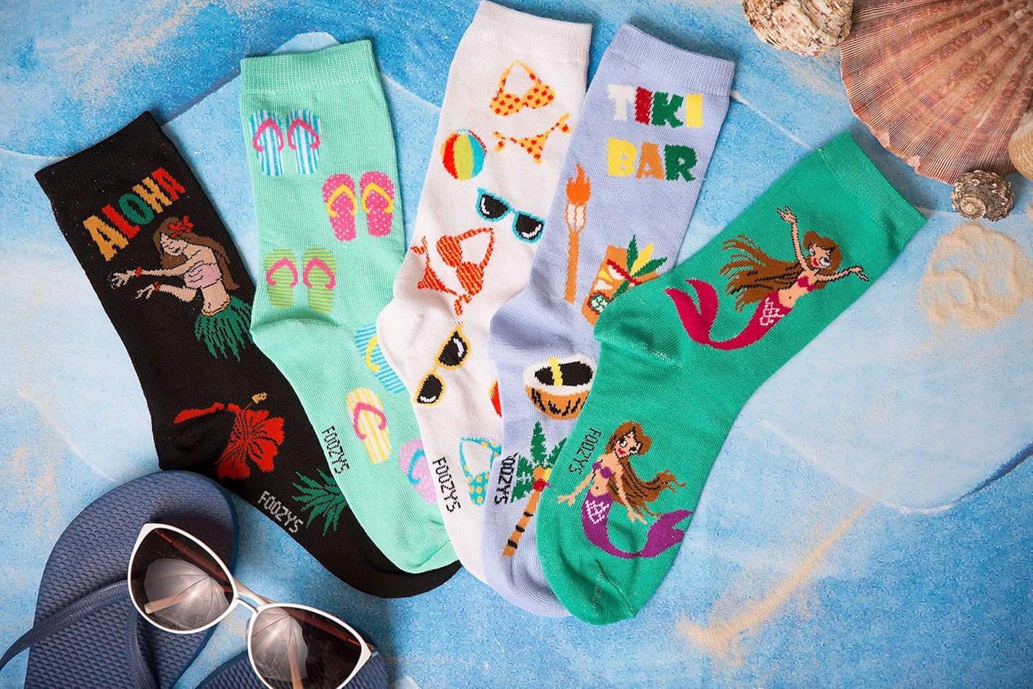 Foozys Women’s Crew Socks | Shark & Sting Rays Island Novelty Socks | 2 Pair - Image 2