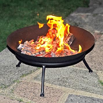 URBNLIVING Black Melbourne Iron Cast Metal Fire Pit Bowls for Outdoor BBQ, Heating and Garden