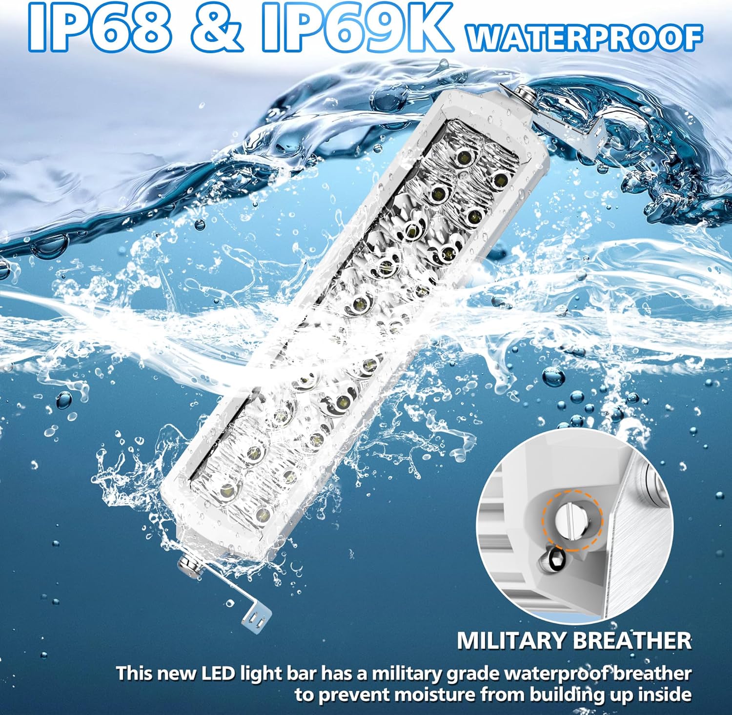 4WDKING 12 Inch LED Light bar, IP68&IP69K Waterproof Led Boat Light, White Dual Row Flood and Spot Combo Beam Off-Road Lights for Pickup 4x4 Truck ATV UTV Boat