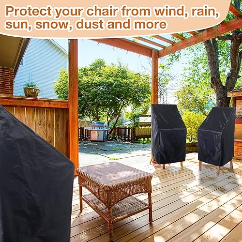 Miniatura 4 de Woanger 8 fundas negras para sillas de patio al aire libre, tela Oxford 210D, impermeable, apilable, respaldo alto, protección para muebles de