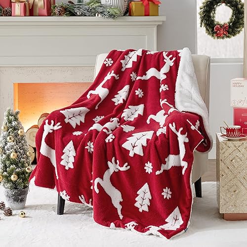 Bedsure Manta Sherpa de alce de Navidad suave y cálida para sofá, cama, manta de invierno, regalo de decoración, 50 x 60 pulgadas