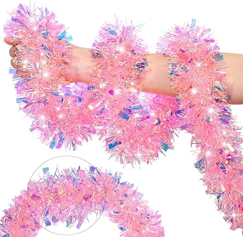 Miniatura 9 de Guirnalda de oropel navideño de 50 pies Rojo Verde con árbol, muñeco de nieve, adornos metálicos, guirnalda de Navidad para árbol de Navidad,