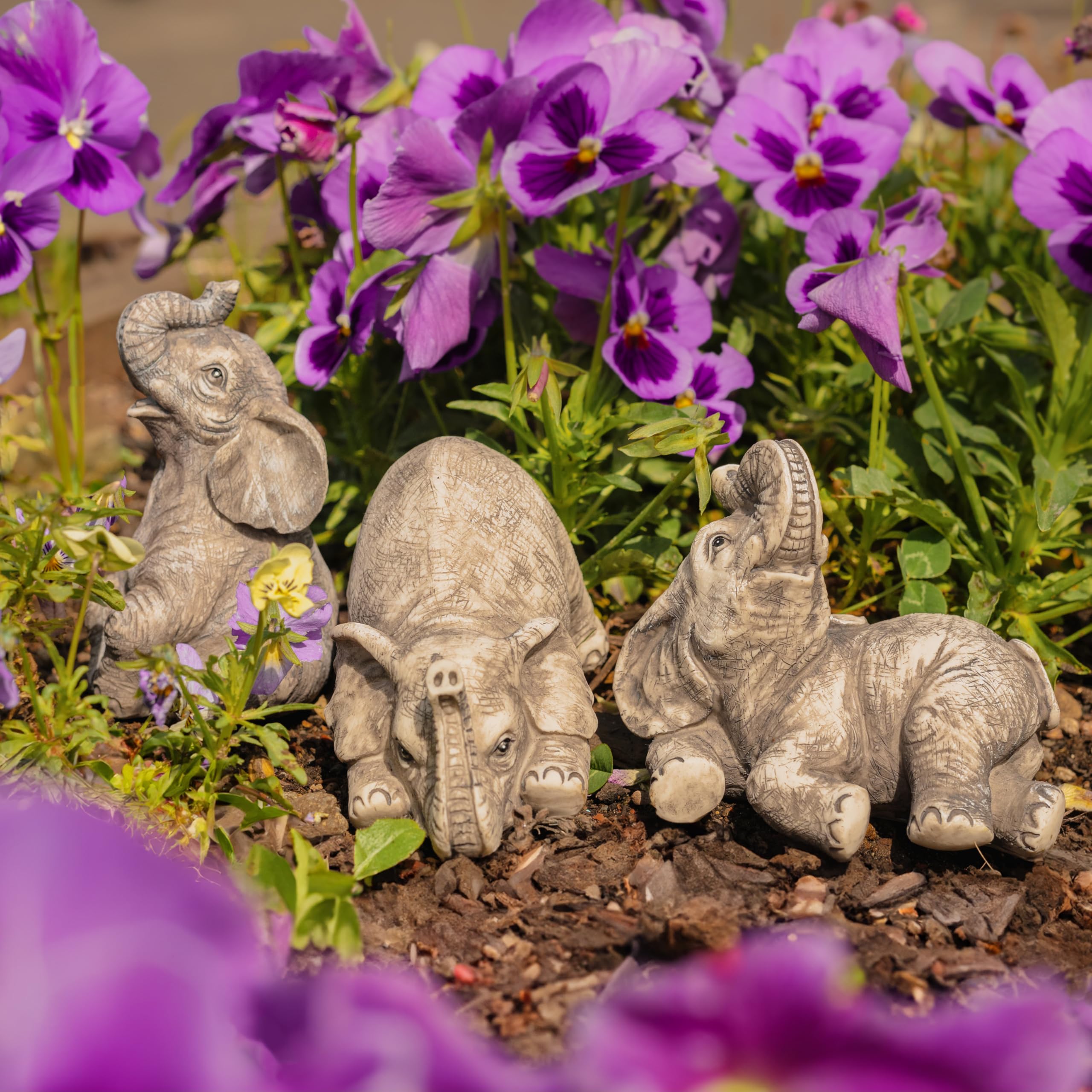 Garden Mile 3pc African Elephants Garden Ornaments Outdoor Hand Painted Weatherproof Resin Statue And Sculpture for Pond Patio - Image 2