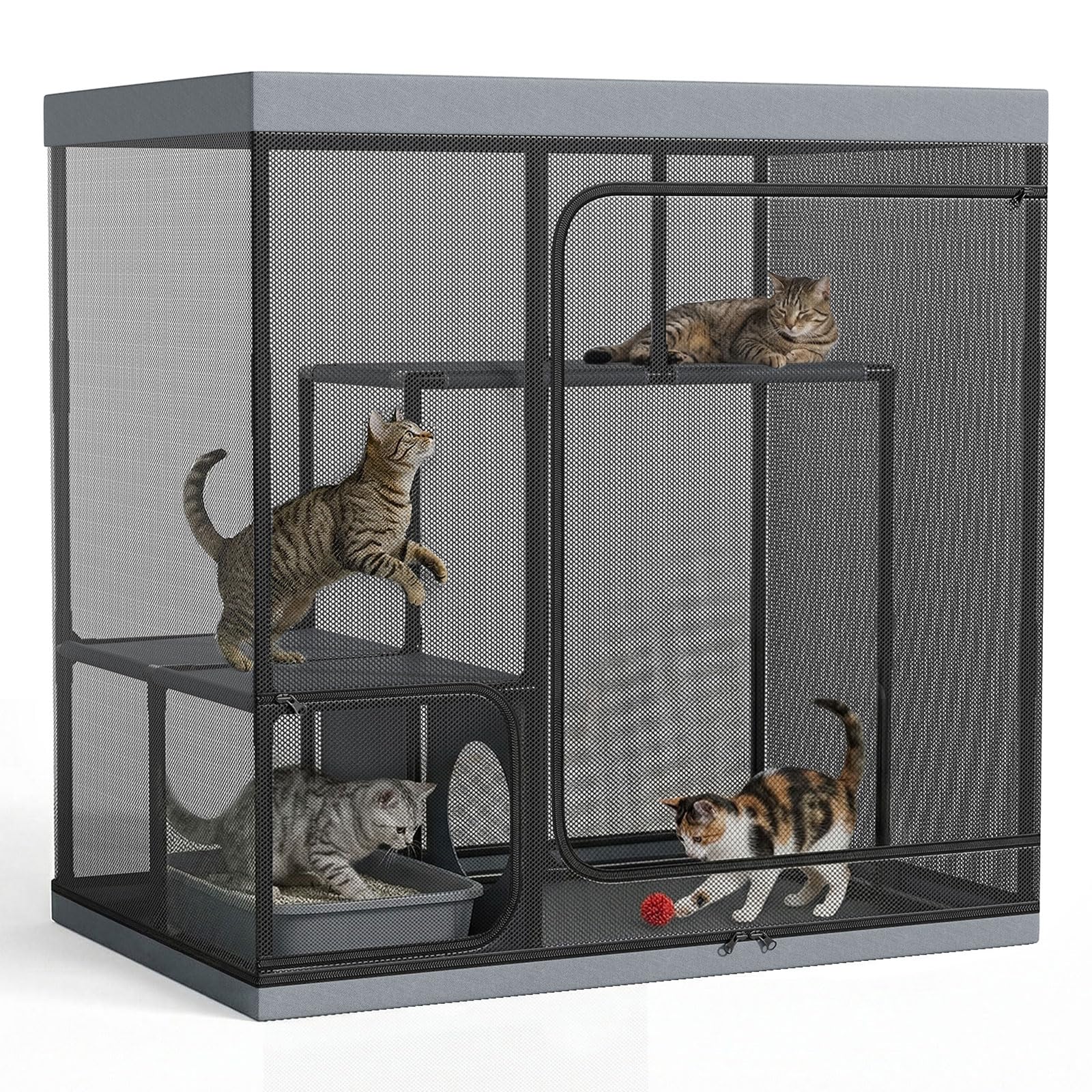 Jaula grande para gatos para interior y exterior, parque para gatos y gatitos, espaciosa jaula de varios pisos