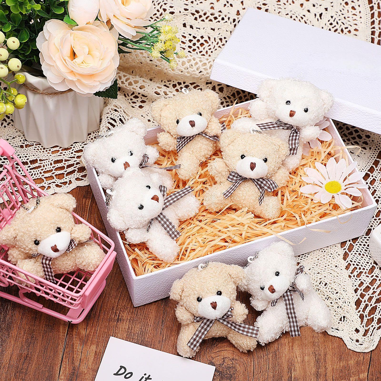 Zomiboo 12 Pezzi 4 Pollici Mini Animali di Orsetto Coniglietto Cucciolo Koala di Peluche Giocattoli Pasquali Bambole Pelose per Compleanno Portachiavi (Orsetto, Albicocca e Bianco)