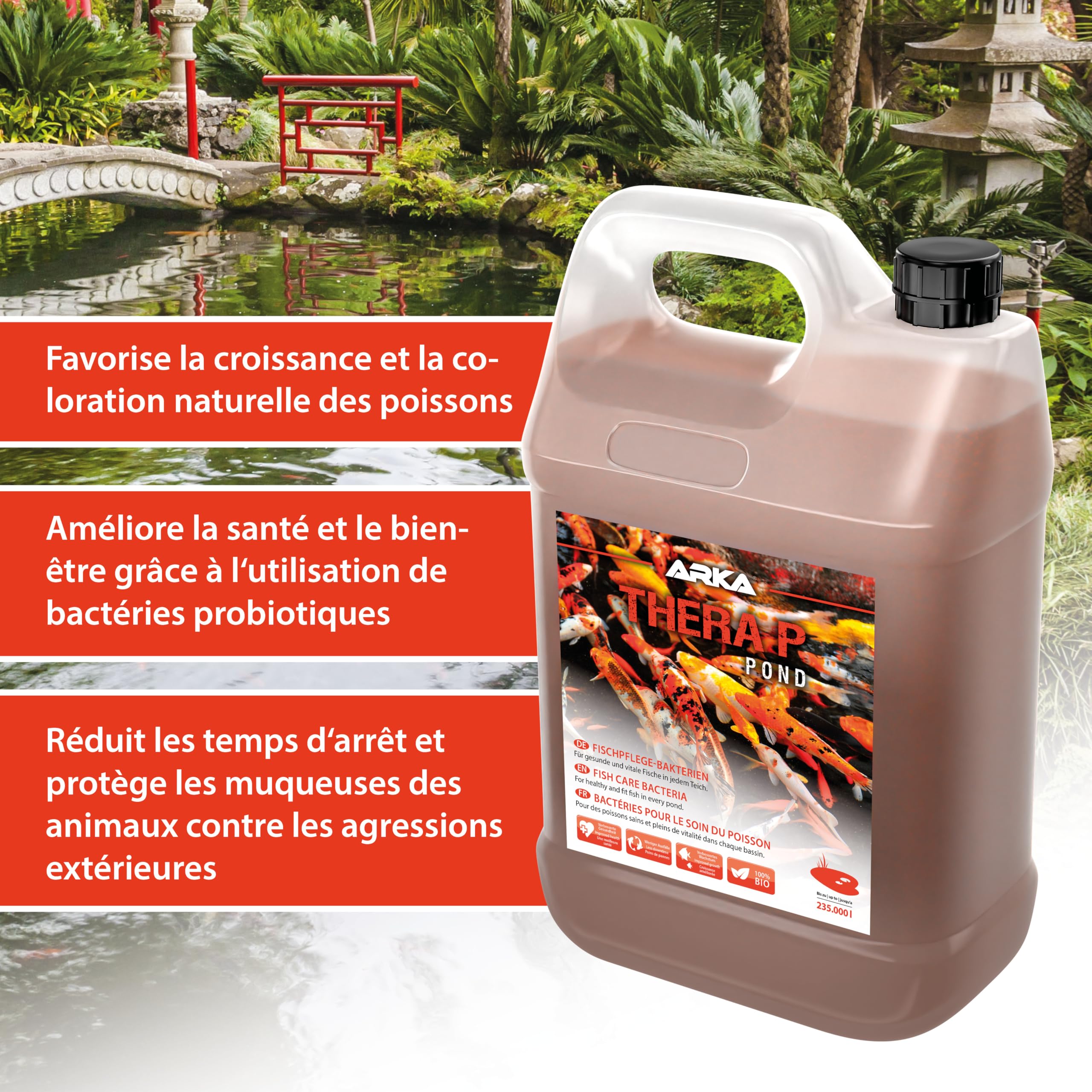 ARKA Pond TheraP - Favorise la santé et la vitalité des habitants du Bassin grâce à Une Formule bactérienne spéciale, améliore la Croissance et renforce la santé des Poissons