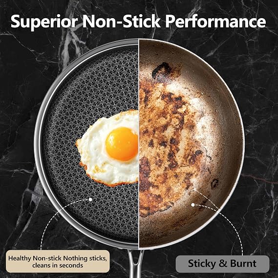 KURRLINGLE 10 Hybrid Nonstick Frying Pan, 5-Layer Stainless Steel Skillet