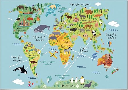 Panorama Tableau Pour Chambre De Bebe Ou D Enfant Carte Du Monde Animaux 30x21cm Imprimee Sur Toile Grande Qualie Cadeau Educatif Decoration Murale Chambre Enfant Affiches Bebes Enfants