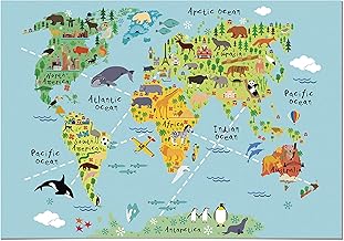 Panorama Children's Poster for Room World Map Child Animal 100 x 70 cm – Printed on 250 g Paper – Modern Pictures Decoration Living Room and Bedroom – Decorative Sheets