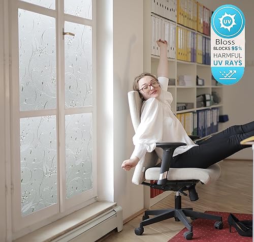 Miniatura 2 de Película de privacidad para ventana, de vidrio esmerilado, no adhesiva, película de privacidad extraíble decorativa para puerta de baño (23.6 x 78.7