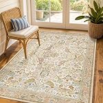 Hazo Haus Vintage Short Pile Area Rug Floral Pattern for Living Room Bedroom Dining Room Office Non Slip Stain Resistant Dark Green