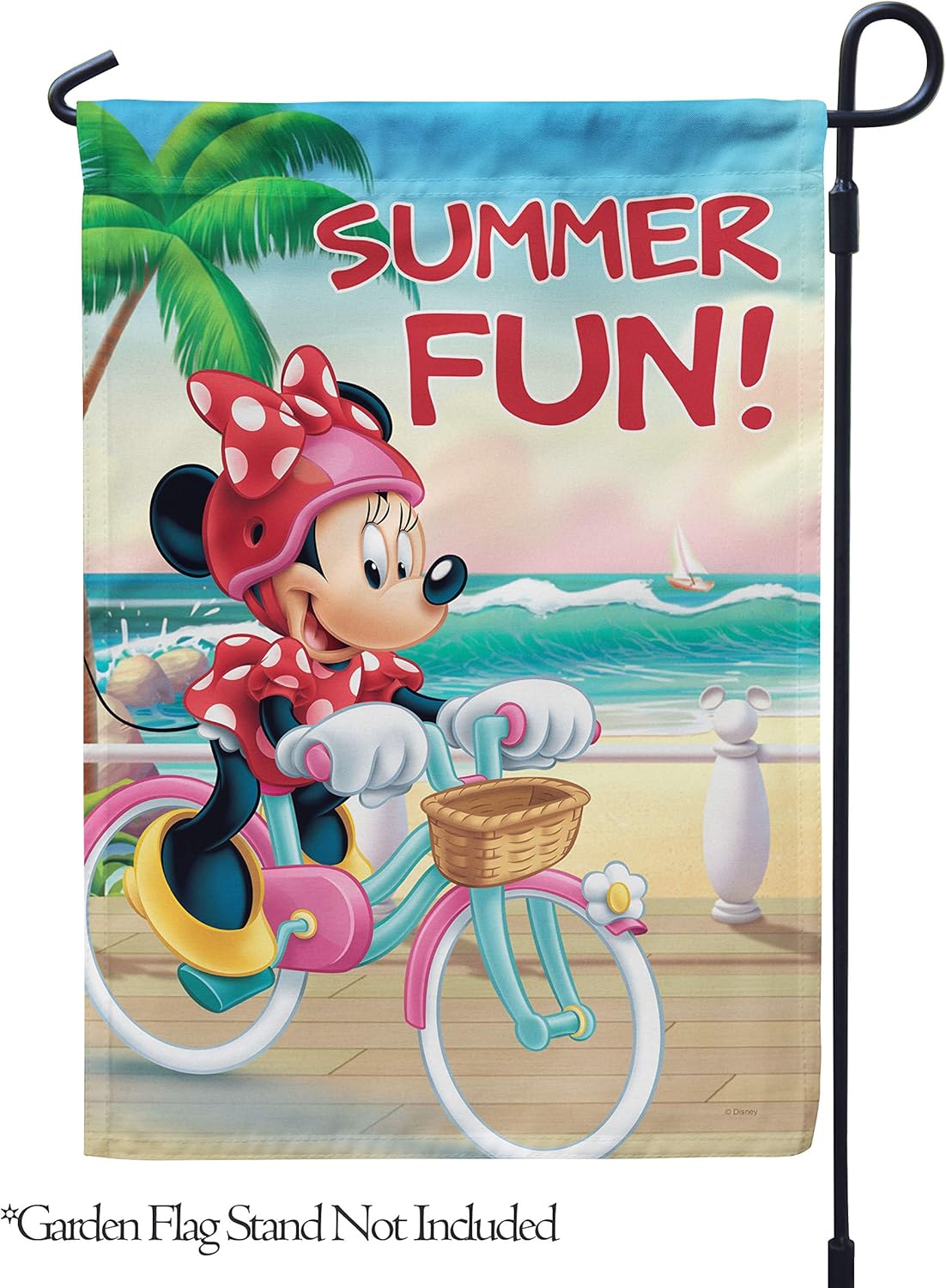 Flagology.com, Disney Summer Fun Bicycle Minnie – Garden Flag 12.5" x 18", Licensed Disney, Summer