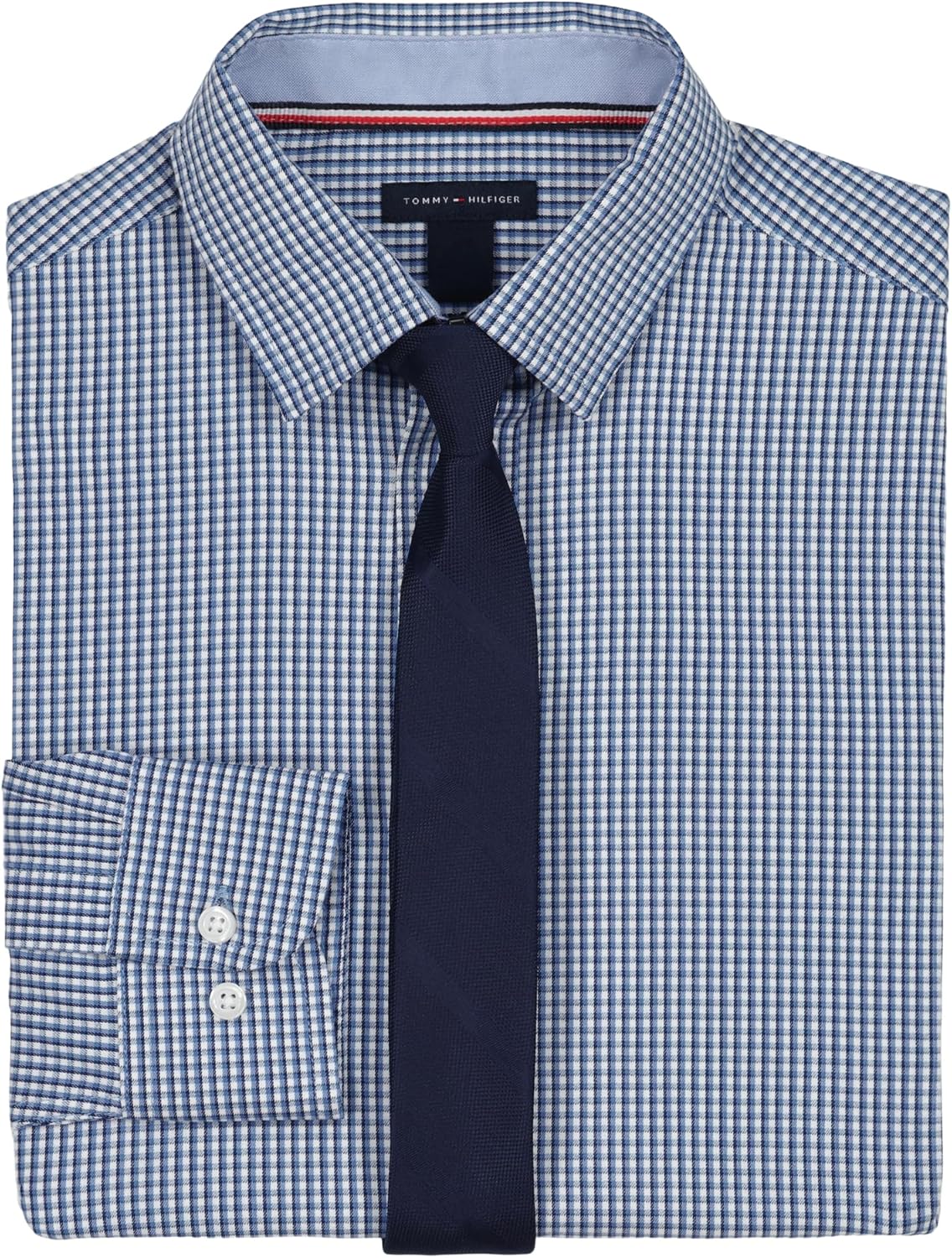 Tommy Hilfiger Boys Long Sleeve Dress Shirt with Straight Tie, Collared Button-Down with Cuff Sleeves - Image 4