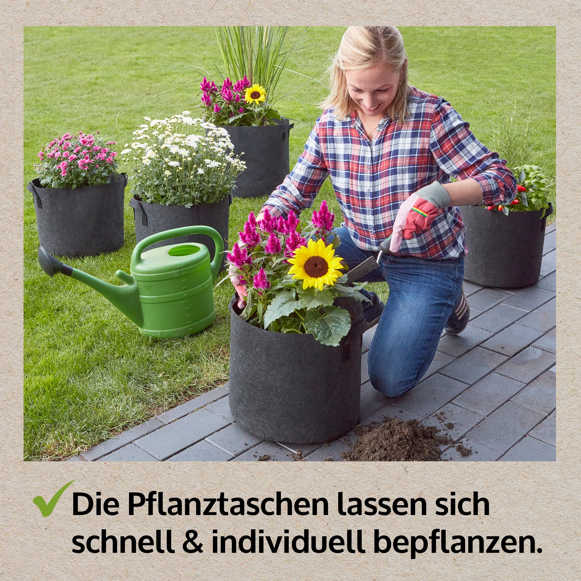 zooprinz Premium 30 L oder 60 L Pflanztaschen aus dickem Vlies – Pflanzsäcke perfekt für Blumen, Tomaten, Kartoffeln und Co – mit stabilen Tragegriffen – Perfekt für Garten & Balkon
