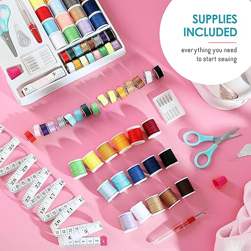 Miniatura 3 de Mini máquina de coser para principiantes, máquina de coser portátil de 48 piezas, máquina de coser pequeña de doble velocidad, máquina de coser para