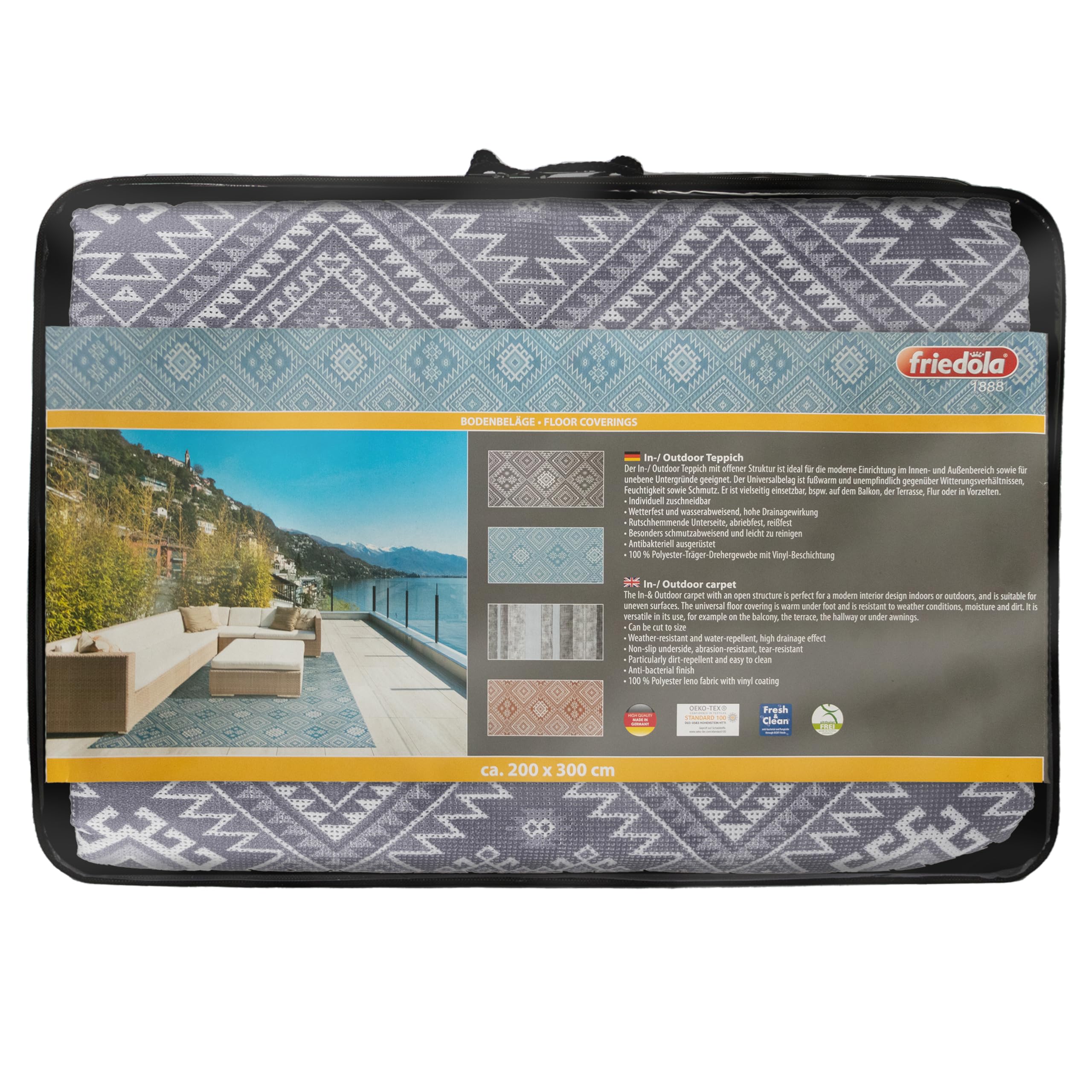 Primaflor Outdoor-Teppich- Lounge - Anthrazit, 200x300 cm, Viele Größen und Farben, Inkl. Tragetasche, Wetterfester, Rutschfester Vorzeltteppich aus Weichschaum, Bodenmatte für Balkon und Terrasse