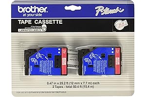 Brother Compatible TC-11 Red On Clear Tape, 1/2in. x 25ft., 2 Pack