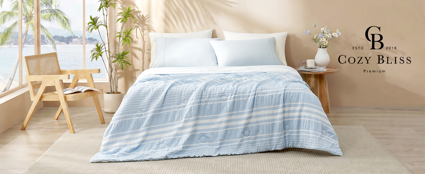 Amazon.com: Cozy Bliss Cationic Dyed Seersucker Cooling Comforter