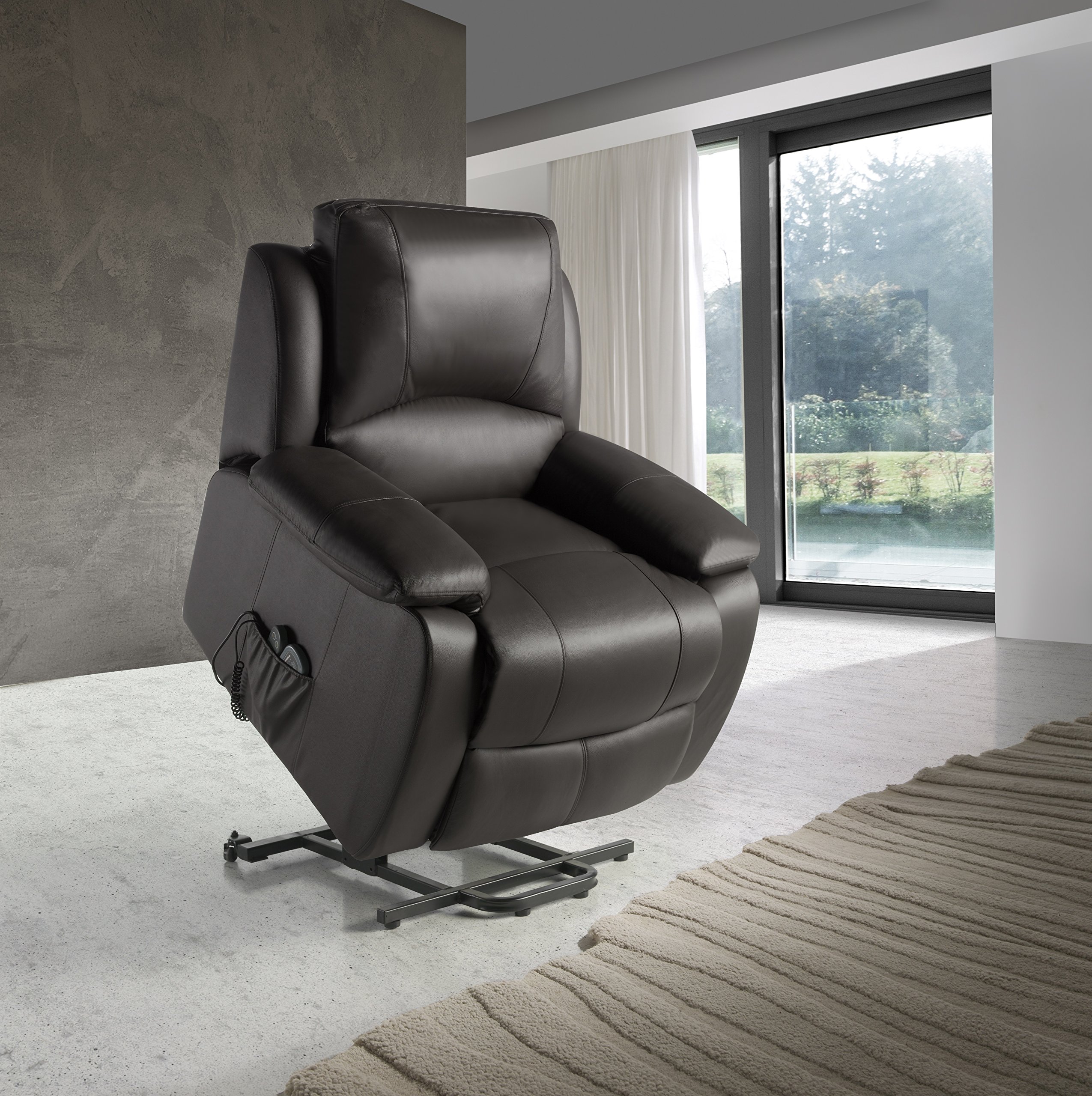 ECODE® Sillon de Relax Reclinable de Piel de Vacuno Levantapersonas - Sillón Electrico con Masaje y Calor Lumbar - Sillones Electricos Stressless Ideales para Personas Mayores - Sillonrelax