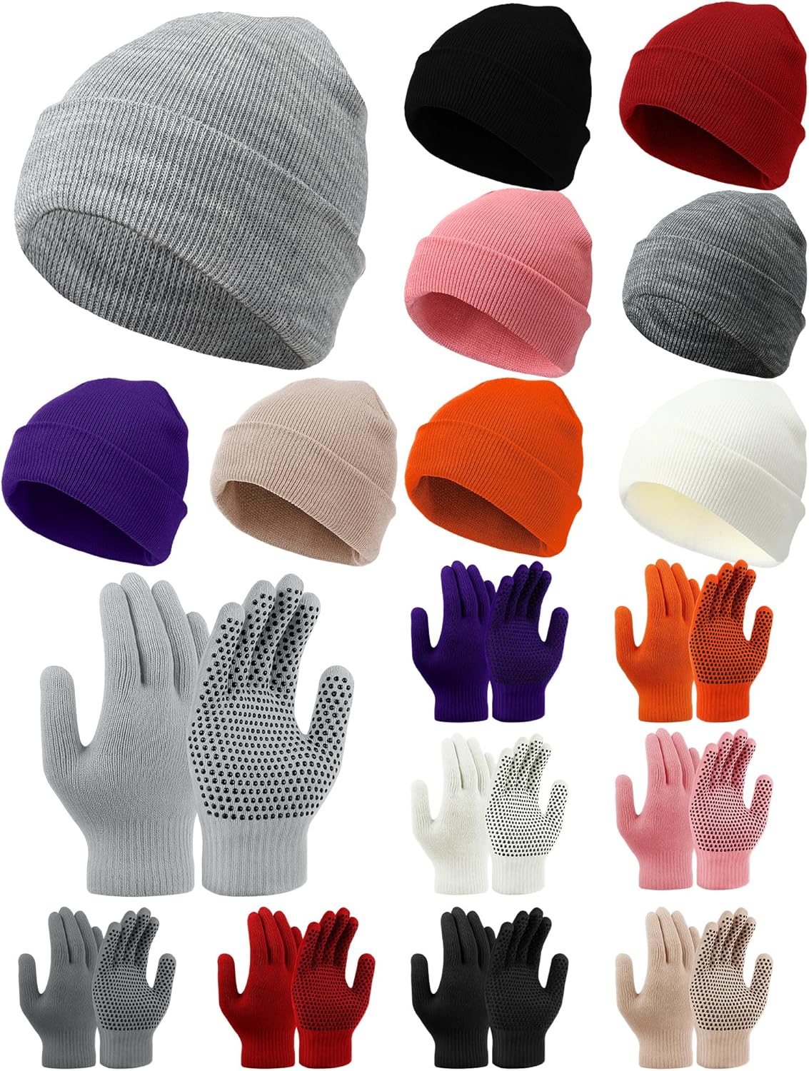 18 Pcs Winter Beanie Hats and Gloves Set Bulk for Homeless Men Women Knit Stretch Skull Cap Thick Thermal Warm Gift