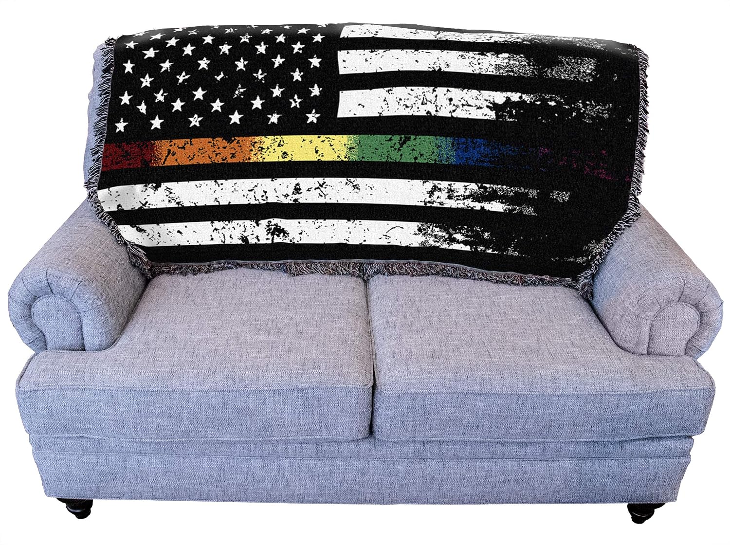Pure Country Weavers LGBTQIA - Gay Pride Line American Flag Blanket - Gift Tapestry Throw for Back of Couch or Sofa - Woven from Cotton - Made in the USA (61x36)