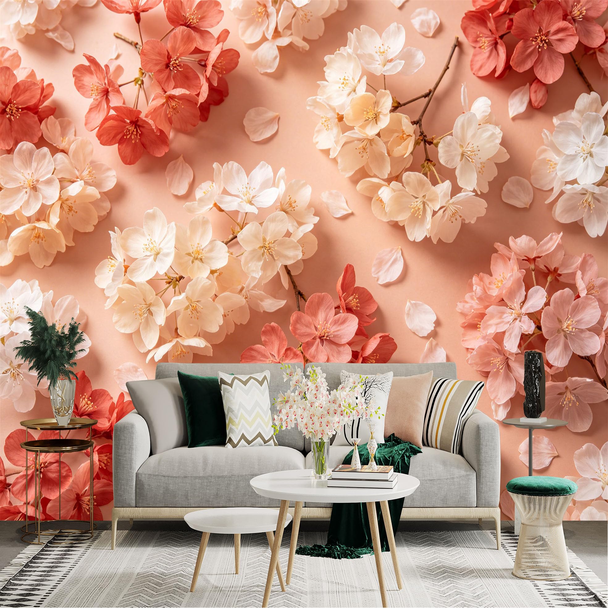 Lnzczhyre Dbh260521627 Custom Size Wall Sticker Mural， Soft Pink Cherry Blossoms， Spring Floral Pattern， Elegant Petal Background， Romantic Botanical Bloom， For Wall Decoration， Peelandstick Wall Decals.