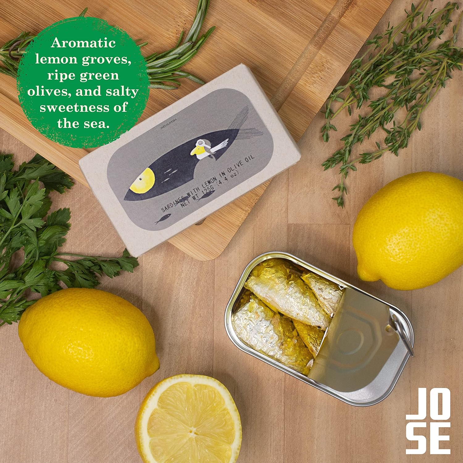 Canned Sardines with Lemon and Olive Oil by Jose Gourmet, Wild Caught Portuguese Sardines, Canned Fish in Olive Oil, Omega 3, Fair Trade, 125g Can, Pack of 8