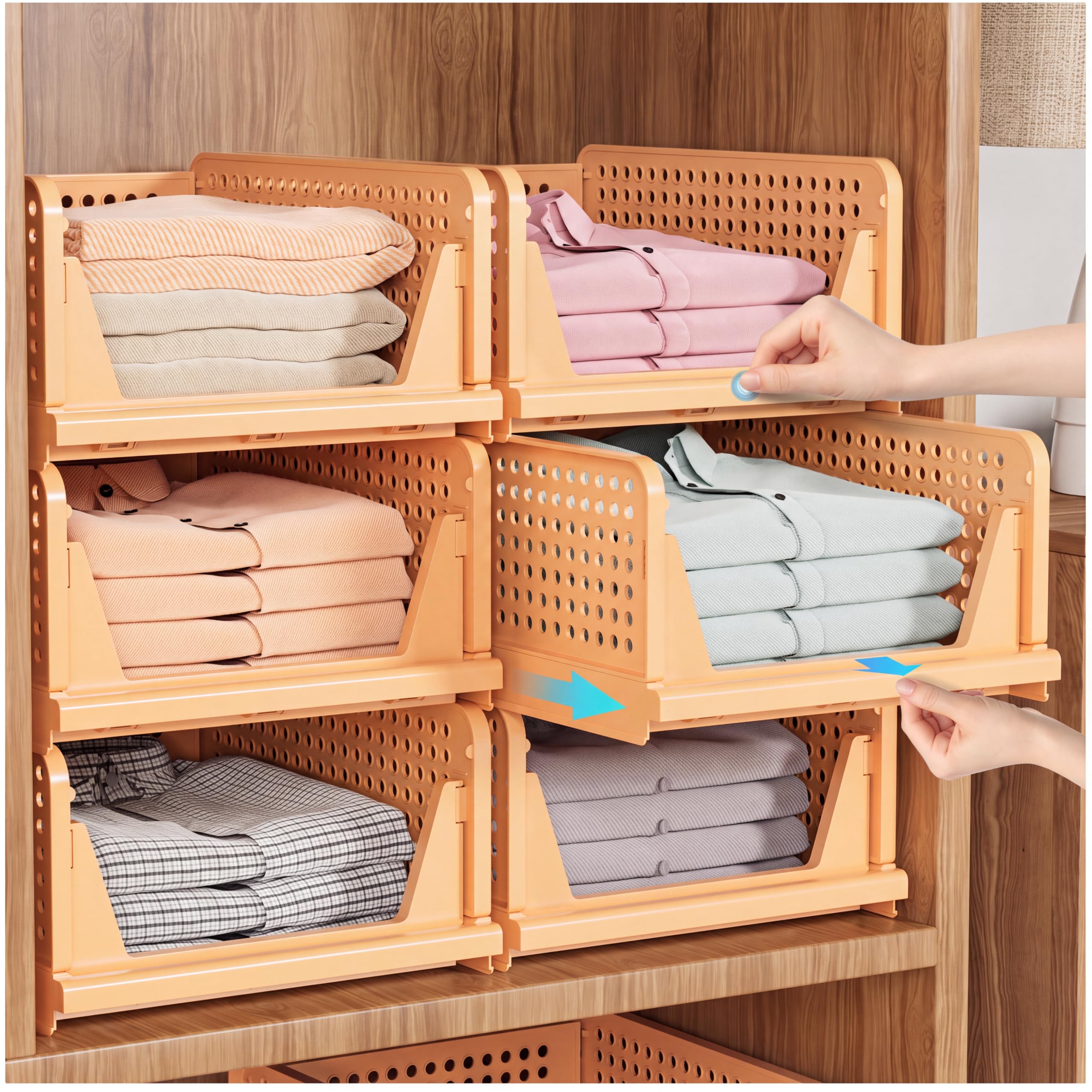 SNSLXH 5 Piezas de Organizador Armario Cajonera Armario Interior Apilables y Plegables Cajones Organizadores de Plástico para Almacenamiento de Ropa en Dormitorio y Cocina Amarillo