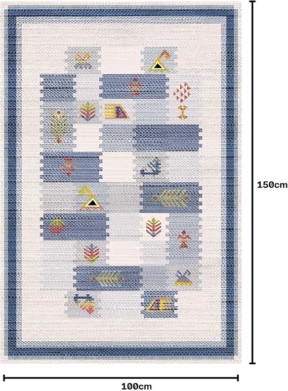 Nera Kilim Desen Şönil Kaymaz Doğal Pamuk Tabanlı Yıkanabilir Antibakteriyel Çevre Dostu Salon Halısı 100x150