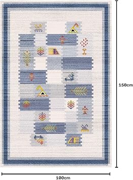 Nera Kilim Desen Şönil Kaymaz Doğal Pamuk Tabanlı Yıkanabilir Antibakteriyel Çevre Dostu Salon Halısı 100x150