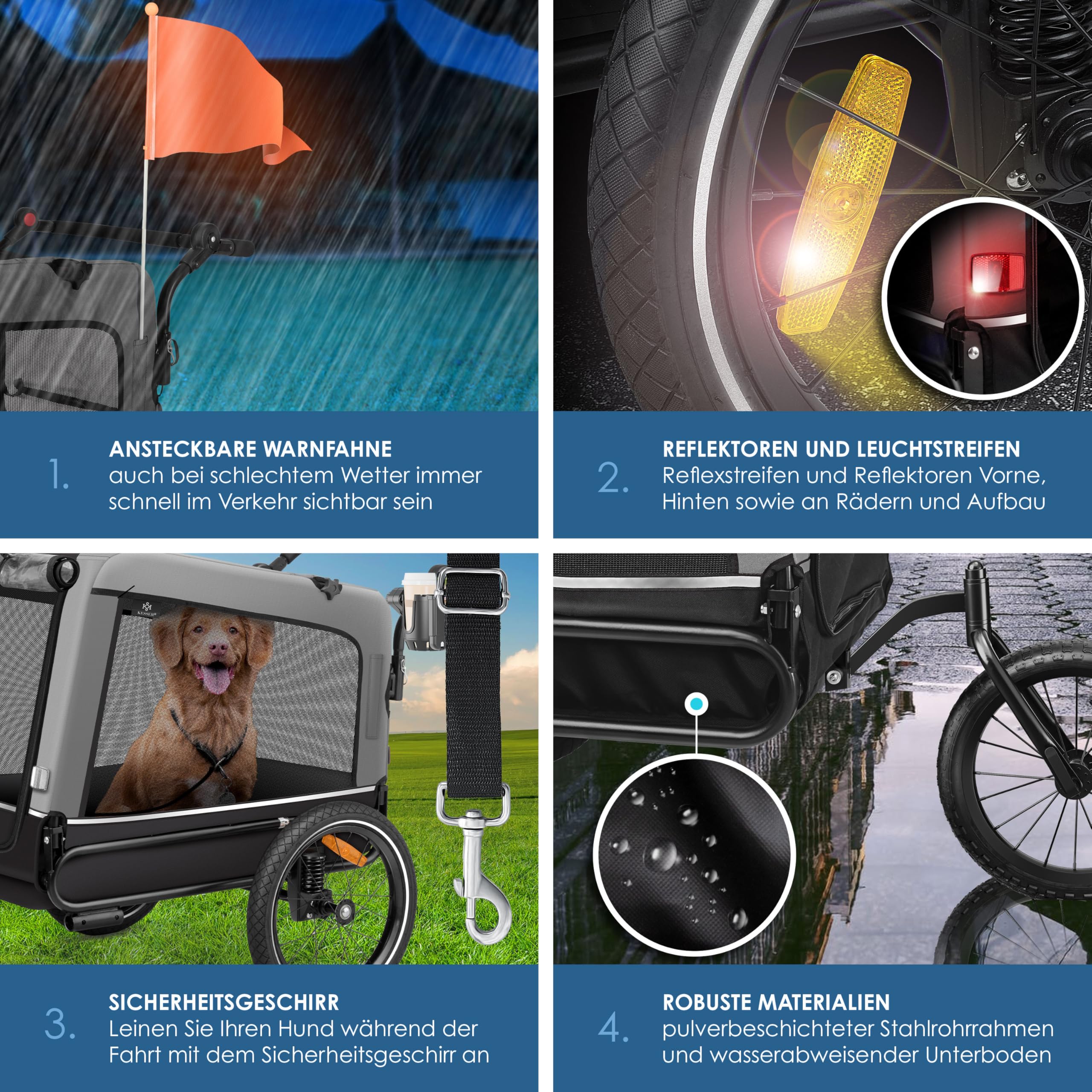 KESSER® Hundeanhänger Boxer 3-in-1 Hundebuggy & Jogger Fahrradanhänger groß ca. 240 Liter Volumen, gefedert, 360° Grad Vorderrad, 600D Oxford Canvas, SmartSpace Concept, maximale Belastbarkeit: 40 kg