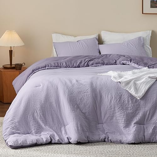 Miniatura 2 de Bedsure Juego de edredón de cama tamaño Queen, edredón reversible morado prelavado para todas las estaciones, juego de cama cálido y suave, 1