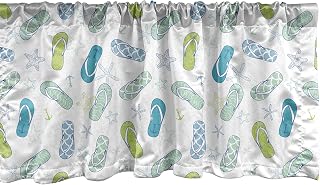 Lunarable Nautical Window Valance, Flip Flops Beach Swimming Summer Season Inspiration Starfish, Curtain Valance for Kitchen Bedroom Decor with Rod Pocket, 54" X 18", Green