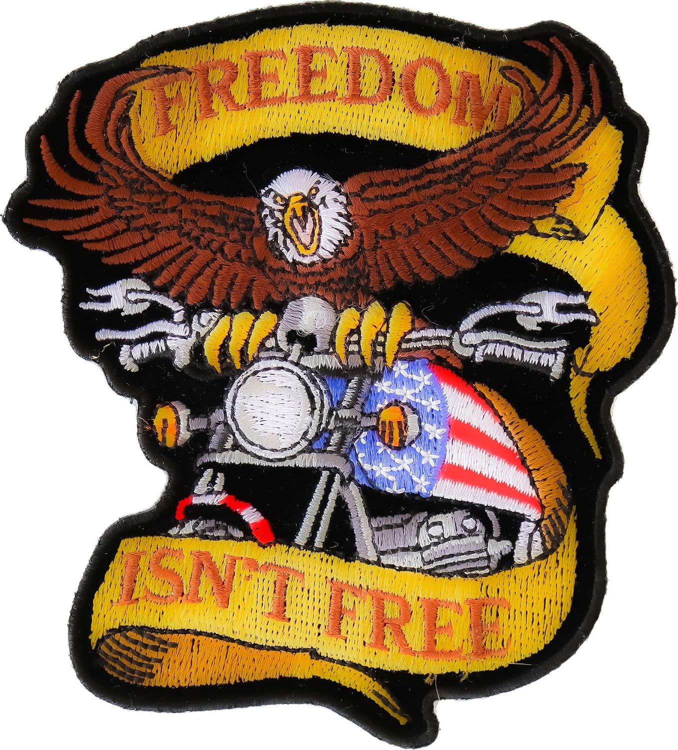 Eagle on Motorcycle Freedom Isn't Free Patch, Large Biker Back Patches for Leather Vests (PL4968)