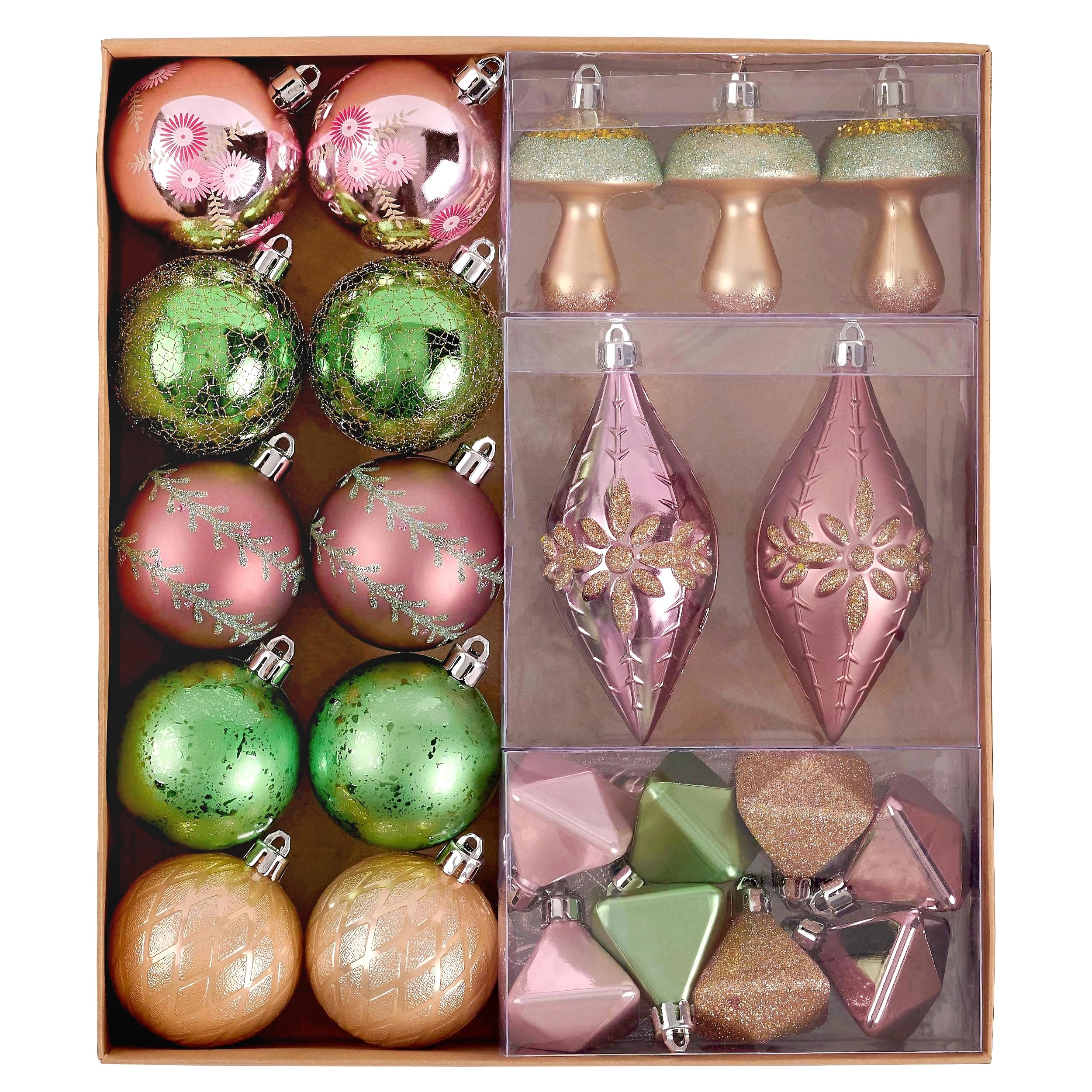 DecorbyHannah Spring Tree Ornaments Decorations,40ct Assorted Green Pink Shatterproof Spring Decorative Hanging Decor with Mushroom and Flowers for Home, Office, Classroom, Party(Pack of 2)