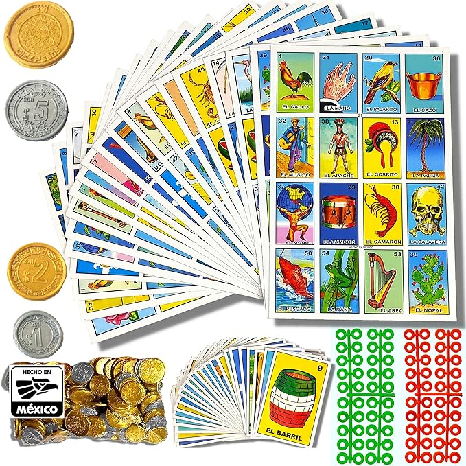 Original Mexican Bingo Game with 100 Didactic Mexican pesos