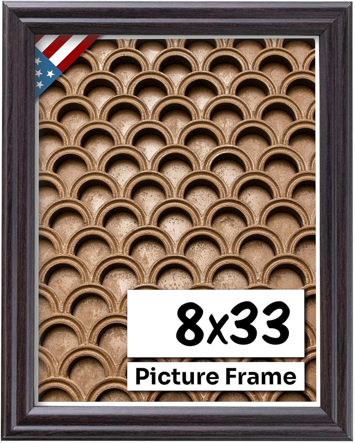 Coffee Brown 8x33 Picture Frame .75" Inch Wide - Dark Brown Wall Decor Handmade Solid Wood Frames with Preinstalled Hangers and UV Blocking Plexiglass 33x8 Frame