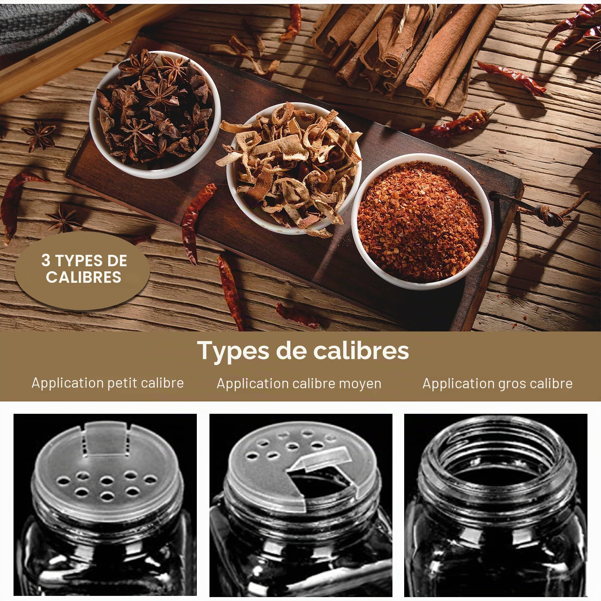 Lot de 25 pots à épices carrés en verre avec 150 étiquettes, couvercles shaker, 120 ml avec stylo à étiquette, brosse à tuyau