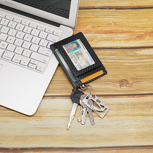 Miniatura 4 de Billetera delgada minimalista con bolsillo frontal, bloqueo RFID de viaje, billetera delgada de cuero, tarjetero para tarjetas de crédito para